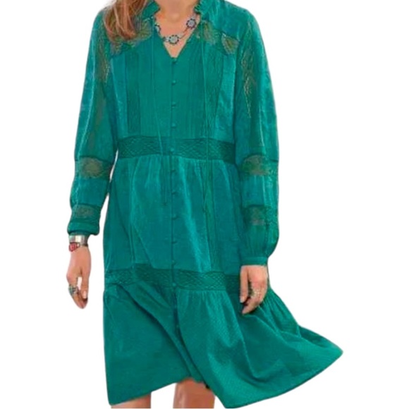 Sundance Dresses & Skirts - Sundance ClaraBelle Green Embroidered Dress With Lace Trim Size Small